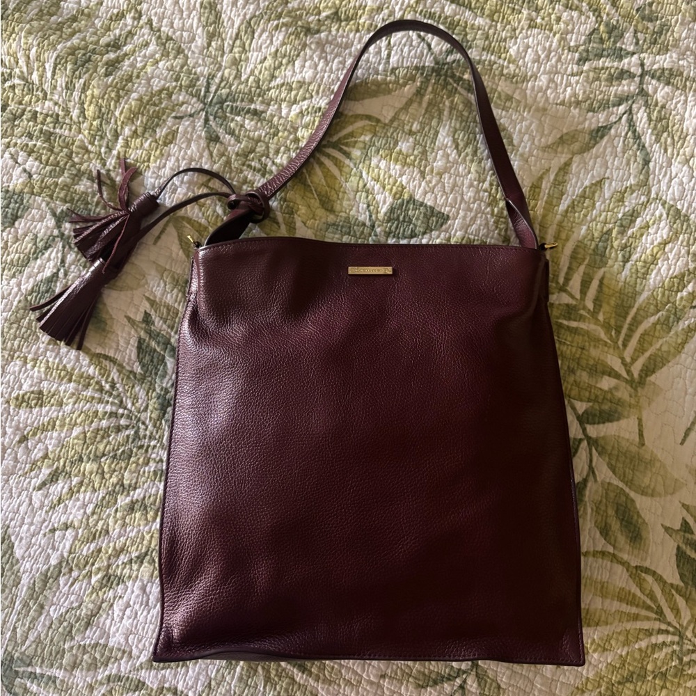 NWT $328 BCBGMaxAzria Burgundy Leather Tote Crossbody Shopping Bag W/Dustbag